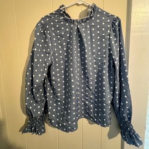 Blue polkadot, high neck blouse